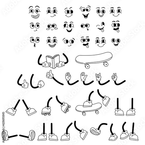 Retro Cartoon Character Face, Hands, and Legs
