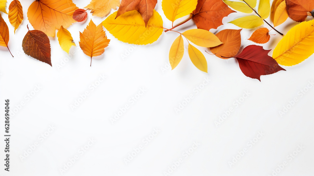 autumn leaves on a white background, copy space, banner