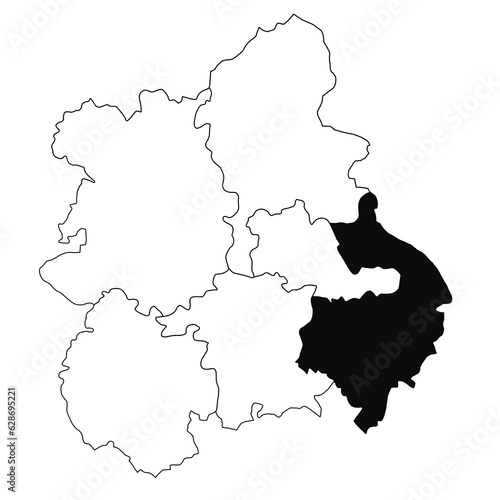 Map of Warwickshire in West Midlands England province on white background. single County map highlighted by black colour on West Midlands England administrative map. photo