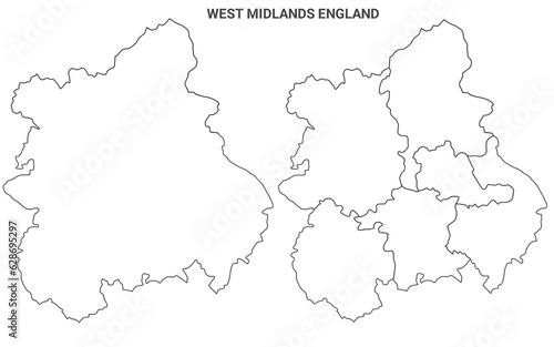 West Midlands England Administrative Map Set - blank outline map photo