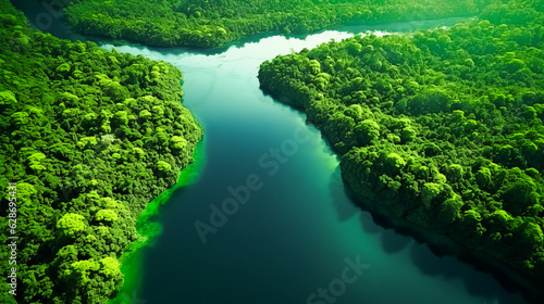 Mangrove forest from a height, aerial view of a mountain river in the forest. beautiful summer landscape.. ai generation