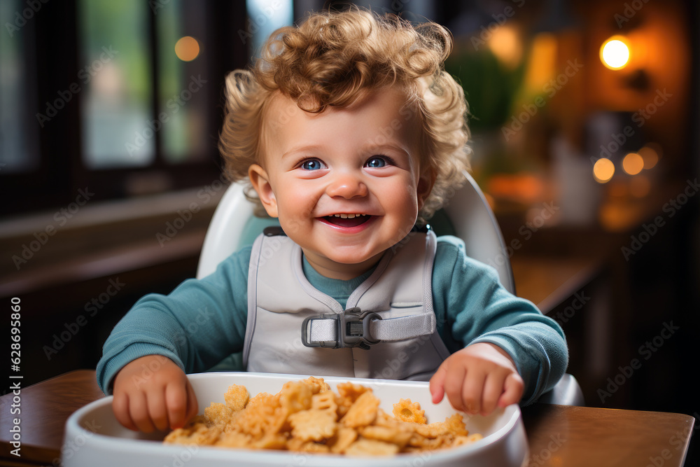 Baby boy learns to eat independently in a safe and supportive environment