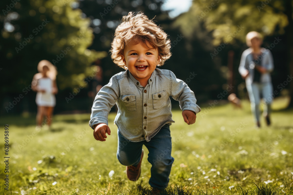Young boy running outside in the park Young boy running outside in the park
