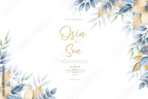  Navy Blue Leaves And Gold Watercolor Background