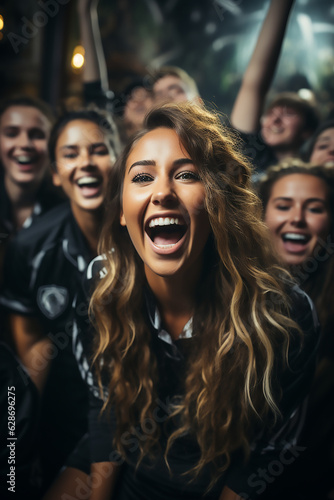 portrait of excited football or soccer fans watch the game cheering © Miljan Živković