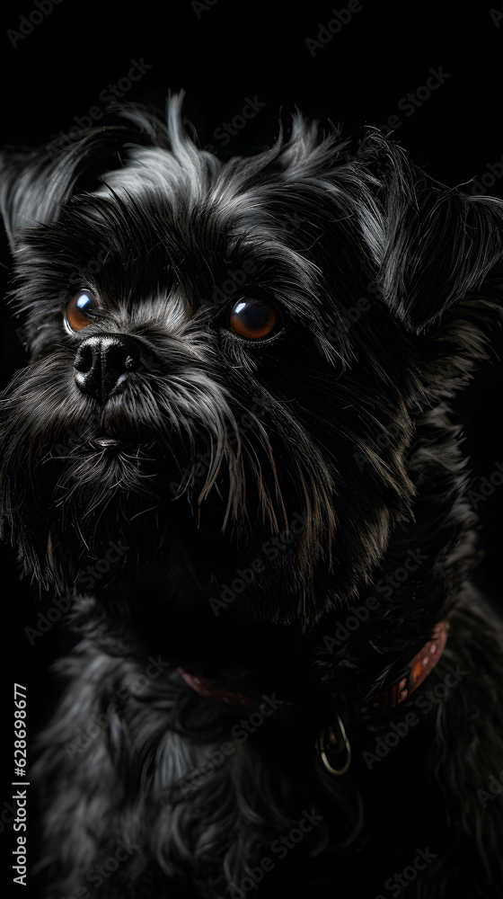 closeup portrait of black shih tzu terrier puppy 