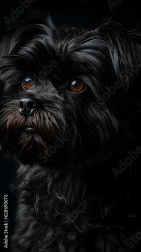closeup portrait of black shih tzu terrier puppy 