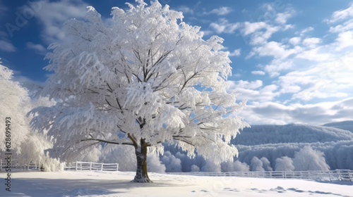 Outdoor Christmas tree and Christmas gifts with snow © didiksaputra