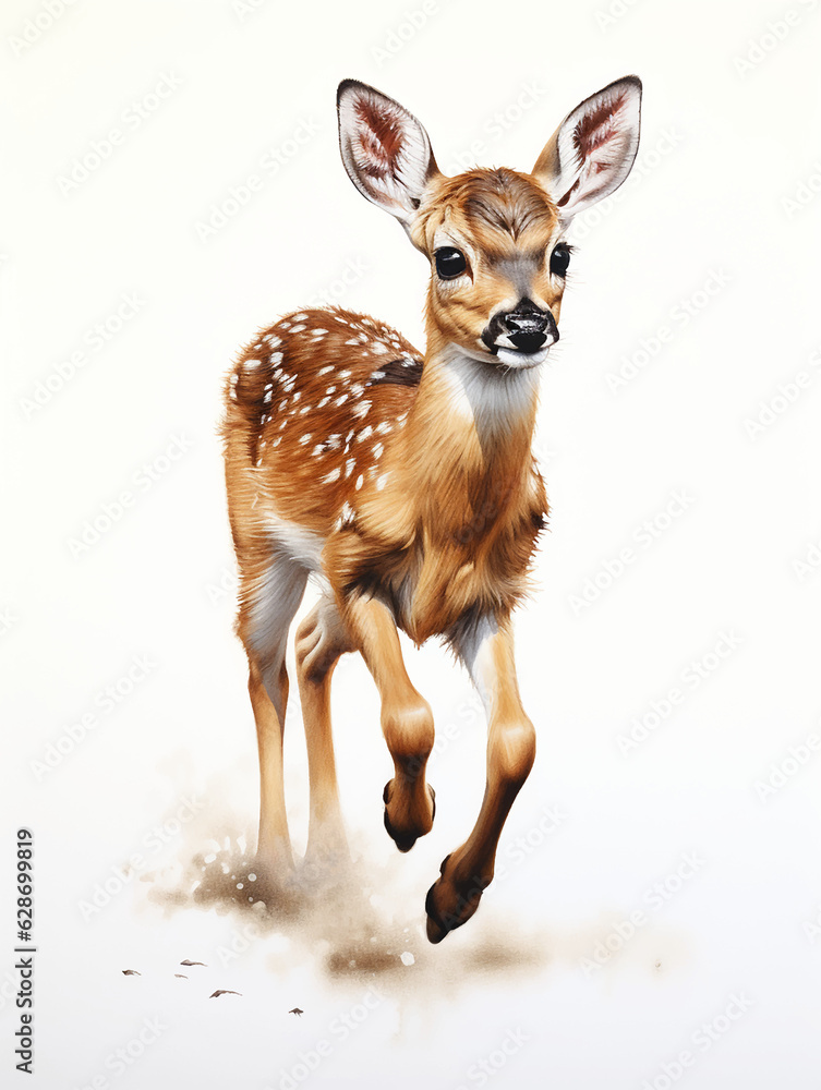 Deer spotted roe deer kid on a white background forest Deer spotted roe deer kid on a white background forest