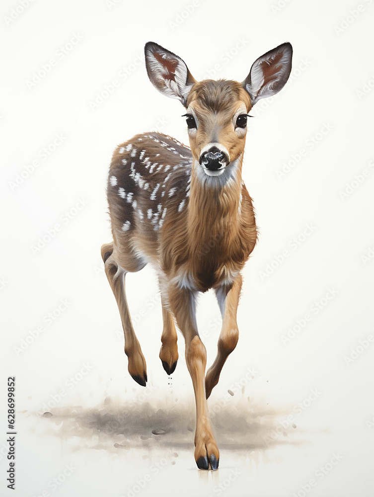 Deer spotted roe deer kid on a white background forest Deer spotted roe deer kid on a white background forest