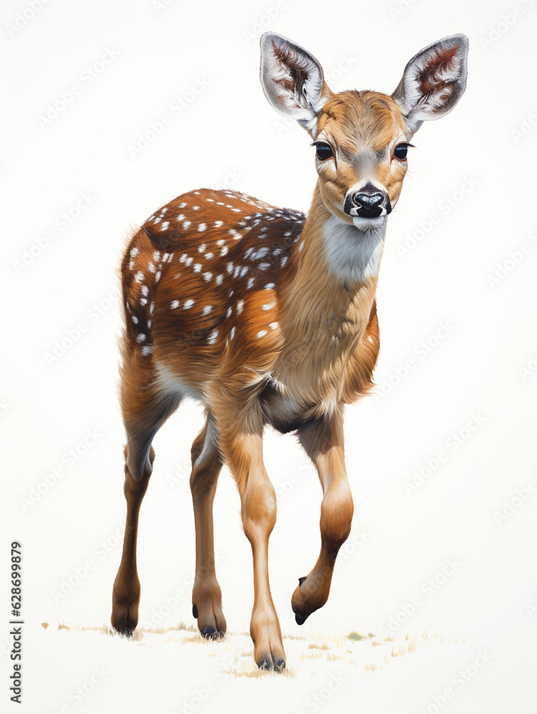Deer spotted roe deer kid on a white background forest Deer spotted roe deer kid on a white background forest
