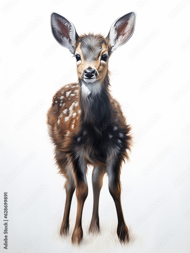 Fototapeta premium Deer spotted roe deer kid on a white background forest