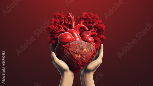 Red human heart illustration, healthcare and healthy living photo