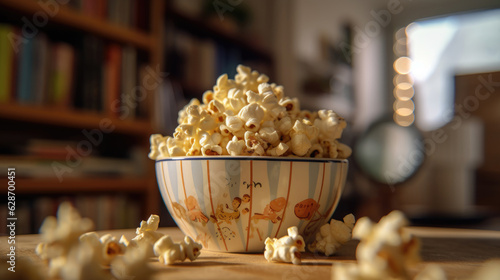 Popcorn on the table in the kitchen