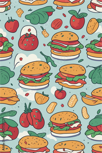 Cheeseburger Bliss, Vector Pattern of Burger Ingredients