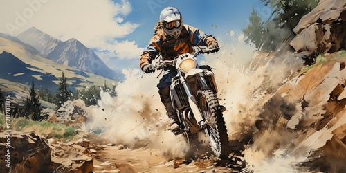 illustration of motocross, the thrill of dirt biking rider, generative AI