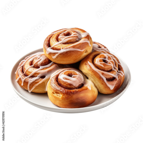 Delicious Plate of Cinnamon Rolls Isolated on a Transparent Background © JJAVA