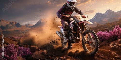 illustration of motocross  the thrill of dirt biking rider  generative AI
