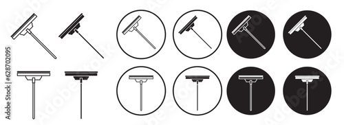 window squeegee icon set. window cleaning tool vector symbol in black filled and outlined style.  photo