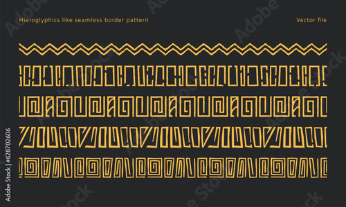 hieroglyphics like and african or aztec ethnic tribe pattern like border seamless pattern set for design decoration