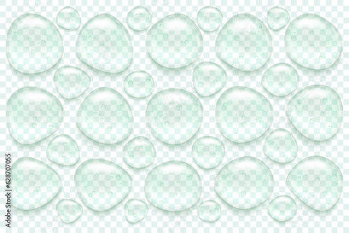 Blue serum drop with gel texture, a cosmetic blend of oil and water moisture for radiant shine. Top view skincare smear lotion with clear shampoo, 3D vector isolated realistic illustration.