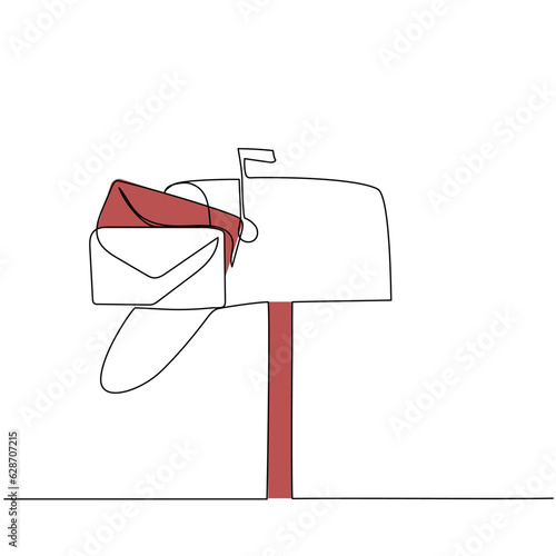 Fototapeta Continuous one line drawing of open mailbox with letters