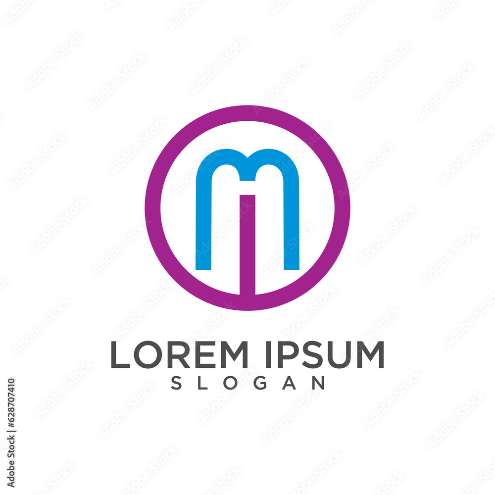 Letter M circle line art logo design template. Letter M circle line art logo design template.
