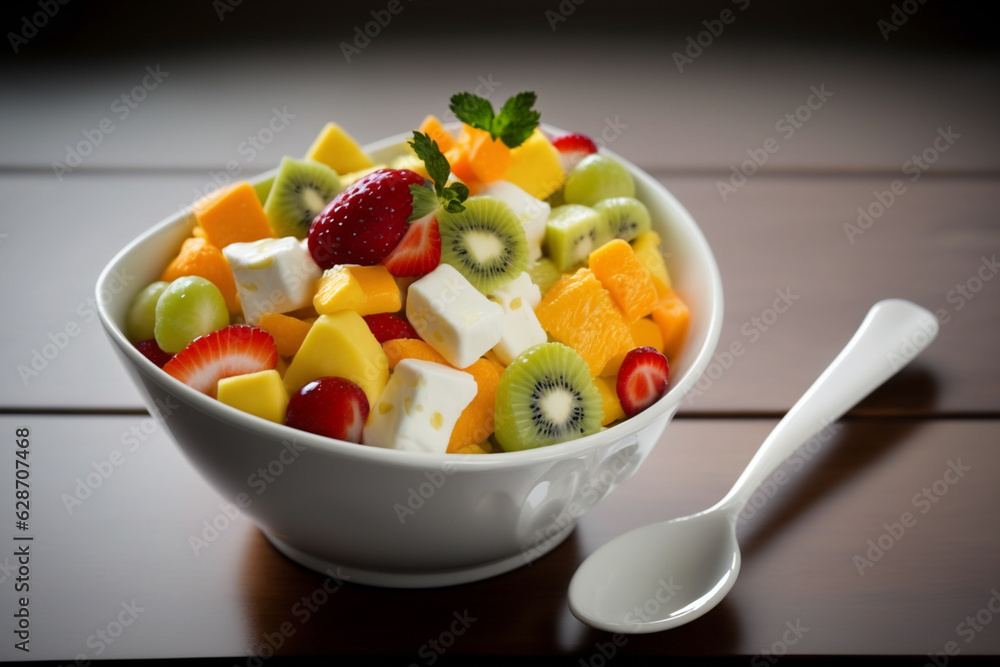 Close-up of a succulent fresh fruit salad, perfect for a healthy and balanced diet. Generated by AI