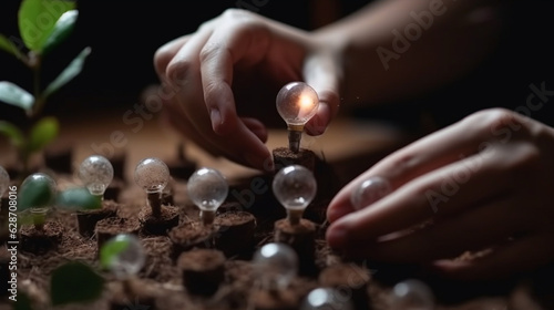 Nurturing Business Ideas: Plant Growth from Coins with Blooming Lightbulbs - Made with Generative A