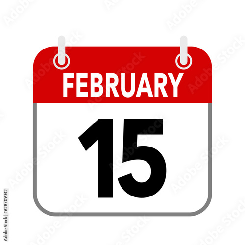 15 February, calendar date icon on white background.