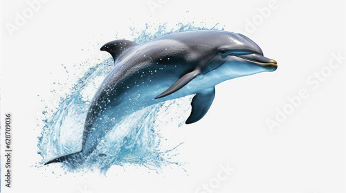 Fototapeta Dolphin jumping out of water, dolphin isolated on white background, dolphin jumping isolated on white.