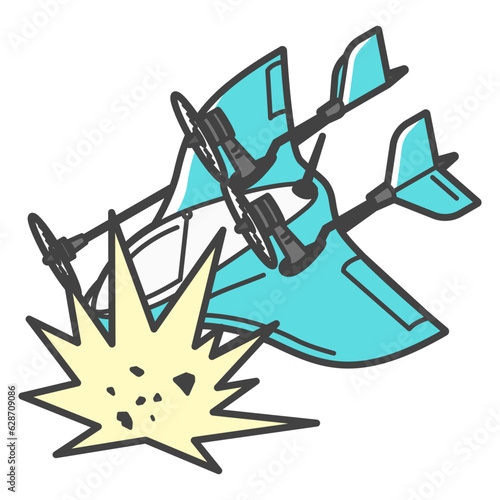 墜落し衝突事故を起こした固定翼・ハイブリッドタイプの物流配達ドローン