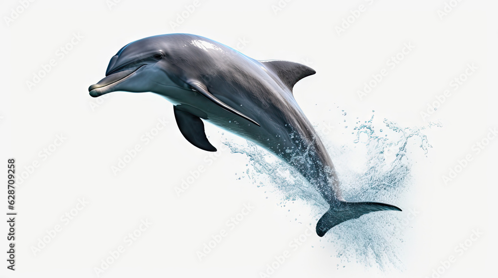 Dolphin jumping out of water, dolphin isolated on white background, dolphin jumping isolated on white.