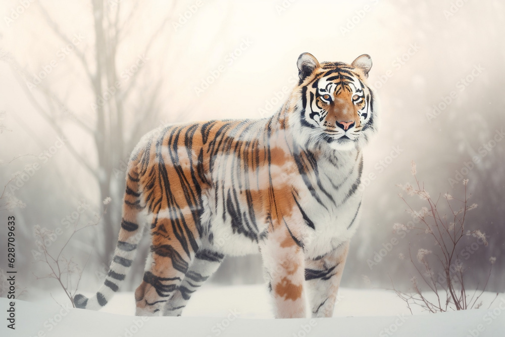 Obraz premium a tiger standing in the snow, illustration