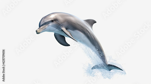 Dolphin jumping out of water, dolphin isolated on white background, dolphin jumping isolated on white. © Joel Valdez