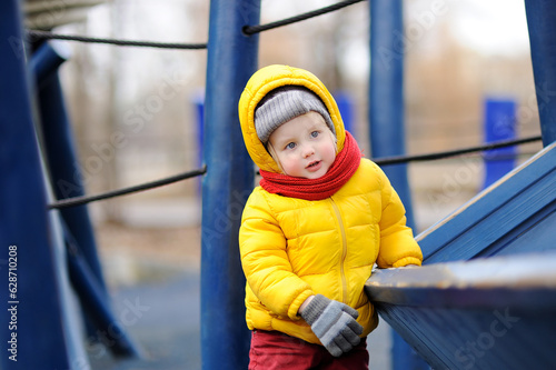Cute little boy having fun on outdoor playground © Maria Sbytova