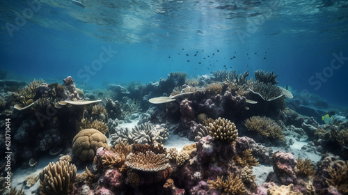 Underwater scenes and coral reefs, illustration