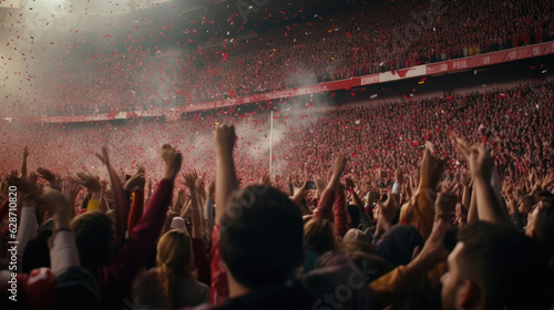 Obraz na płótnie Rear view of cheering football fans in stadium