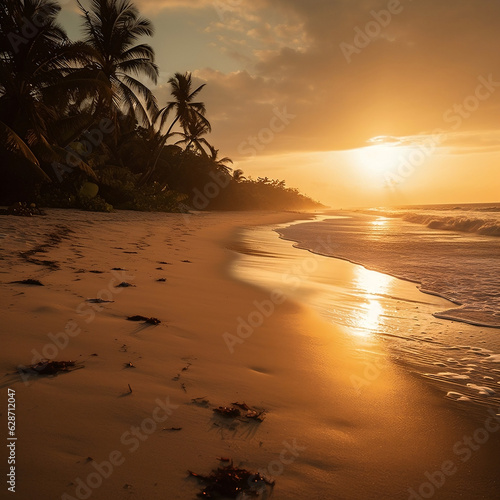 beach at sunset, illustration