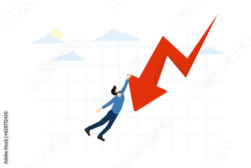 financial investment volatility concept of uncertainty or change of business and stock market due to risk. Businessman stuck in danger holding arrow image with one hand feeling insecure.