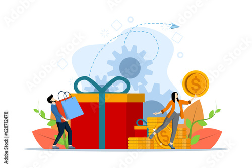 personalized sale concept with tiny people. B2B marketing, sales representative, telemarketing vector illustration. Digital campaign, sales agent, brand representative, company metaphor.