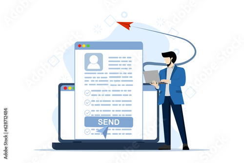 submit your draft Employer CV, vacancies with small people. Apply for work abstract vector illustration. Hiring, hour service, starting your career, company company website, headhunting metaphor.