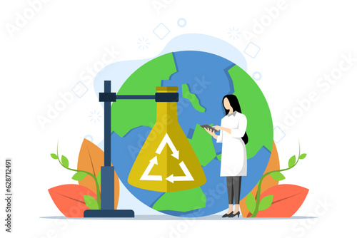 concept of Mechanical and Chemical Recycling, reduction of e-waste with little people. industrial waste management vector illustration. processing for reuse, waste disposal and utilization.