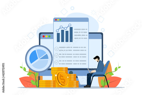 financial data concept. flat vector business people working for data analytics and monitoring web report dashboard monitoring and business finance investment concept. flat vector illustration.
