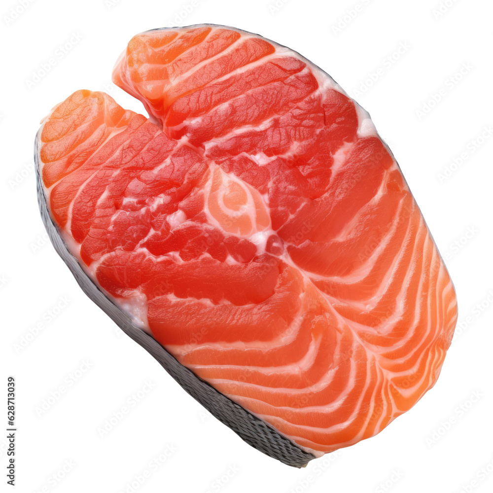 slice of salmon isolated on transparent background cutout
