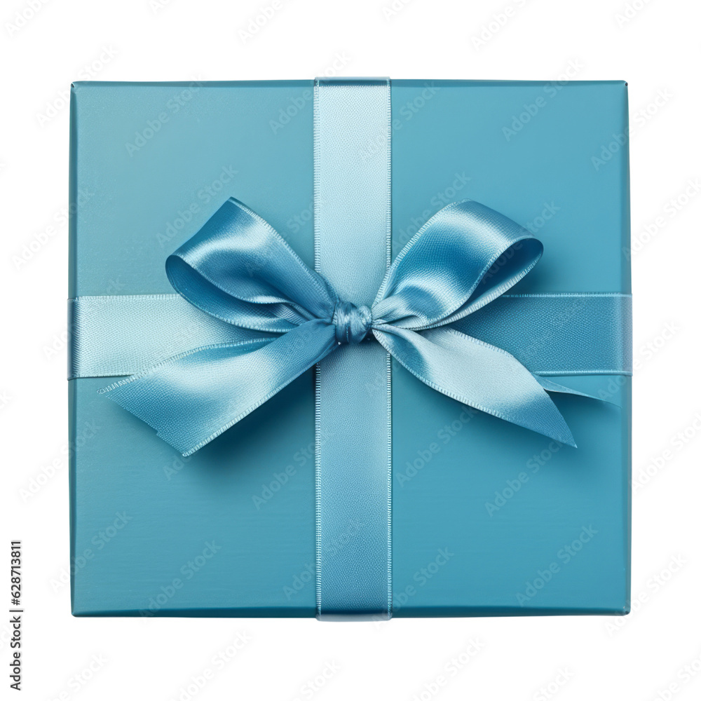 blue gift box isolated on transparent background cutout