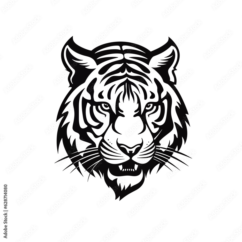 Vector logo of tiger, minimalistic, black and white