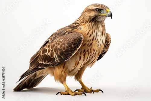 Majestic Soarer: A Side View of an Isolated Common Buzzard Bird (Buteo buteo) Against a White Background