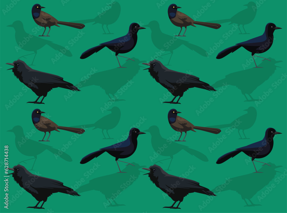 Obraz premium Bird Grackle Cute Cartoon Seamless Wallpaper Background