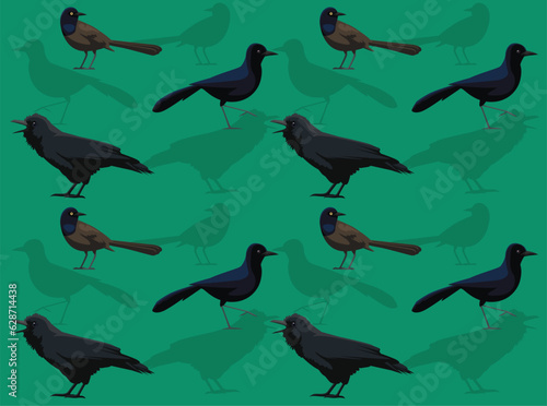Bird Grackle Cute Cartoon Seamless Wallpaper Background photo